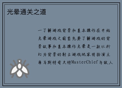 光晕通关之道